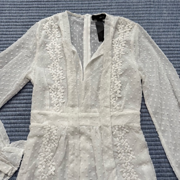 NWT SBerto White Swiss Dot Floral Lace Lined Sheer Long Sleeves Dress Size XS - Picture 5 of 15